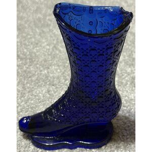 Vintage 1886 Victorian Style Cobalt Blue EAPG Glass Boot Bouquet Holder 5" Tall